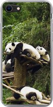 Geschikt voor iPhone 7 hoesje - Panda's - Hout - Trap - Siliconen Telefoonhoesje