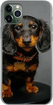 Geschikt voor iPhone 11 Pro Max hoesje - Studio foto van teckel puppy - Siliconen Telefoonhoesje