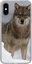 Geschikt voor iPhone X hoesje - Wolf - Sneeuw - Dieren - Siliconen Telefoonhoesje