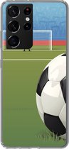 Geschikt voor Samsung Galaxy S21 Ultra hoesje - Een illustratie van een voetbal op het veld in het stadion - Jongens - Meiden - Kids - Siliconen Telefoonhoesje