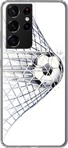 Geschikt voor Samsung Galaxy S21 Ultra hoesje - Een illustratie van een voetbal die het doel in gaat - Jongetjes - Meisjes - Kids - Siliconen Telefoonhoesje