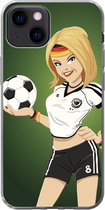 Geschikt voor iPhone 13 mini hoesje - Een illustratie van een meisje met Duitse kleding en een voetbal - Meiden - Meisjes - Kinderen - Siliconen Telefoonhoesje