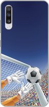 Geschikt voor Samsung Galaxy A70 hoesje - Een illustratie van een keeper die de voetbal tegenhoudt - Jongetje - Meisjes - Kind - Siliconen Telefoonhoesje