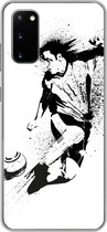 Geschikt voor Samsung Galaxy S20 hoesje - Een illustratie van een persoon die een voetbal richting doel schiet - Jongens - Jongetje - Kind - Siliconen Telefoonhoesje