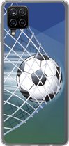 Geschikt voor Samsung Galaxy A12 hoesje - Een illustratie van een voetbal in het net -Jongens - Meisjes - Kinderen - Siliconen Telefoonhoesje