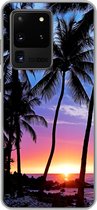 Geschikt voor Samsung Galaxy S20 Ultra hoesje - De kleurrijke zonsondergang achter een rij met palmbomen op Hawaï - Siliconen Telefoonhoesje