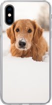 Geschikt voor iPhone X hoesje - Hond - Sneeuw - Winter - Siliconen Telefoonhoesje