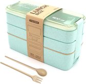 Kamyra® Broodtrommel voor Kinderen en Volwassenen - Lunchbox - 3 Lagen - Sterke Brooddoos - Bento Box - Groen, 18,6 x 8 x 11,2 cm