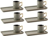 Schafer porselein Ikram - Espresso kopjes met schoteltjes 90 ml - set van 12 - zwart
