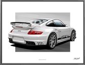 Automotive Mugs - Porsche 911 (997) GT2 - 40x30 cm - getekende poster - hoogwaardige print