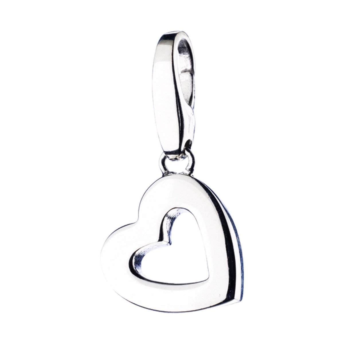 Giorgio Martello charm, bedel, hanger 925/000 gerhodineerd gepolijst zilver open hart met karabijnslot.