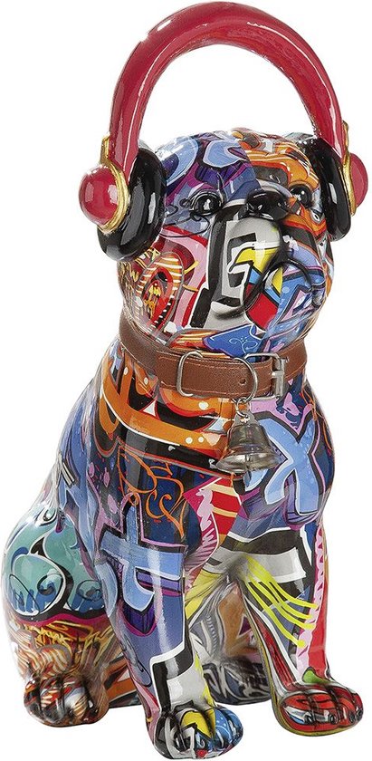 Beeld DJ hond mopshond - pop art - 20x13x30