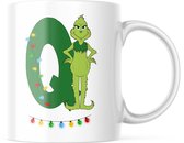 Kerst Mok: Grinch Letter Q | Kerst Decoratie | Kerst Versiering | Grappige Cadeaus | Koffiemok | Koffiebeker | Theemok | Theebeker