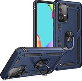 Samsung A52 Armor Hoesje Blauw - Samsung A52s armor hoesje blauw - Samsung A52/A52s 4G/5G symmetry case met magneet kickstand ring - Samsung A52/A52s 4G/5G Shock Proof defender hoesje