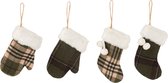 Hanger Want/Kerstsok Textiel Geruit Kaki/Bruin Assortiment Van 4/ set van 8 stuks