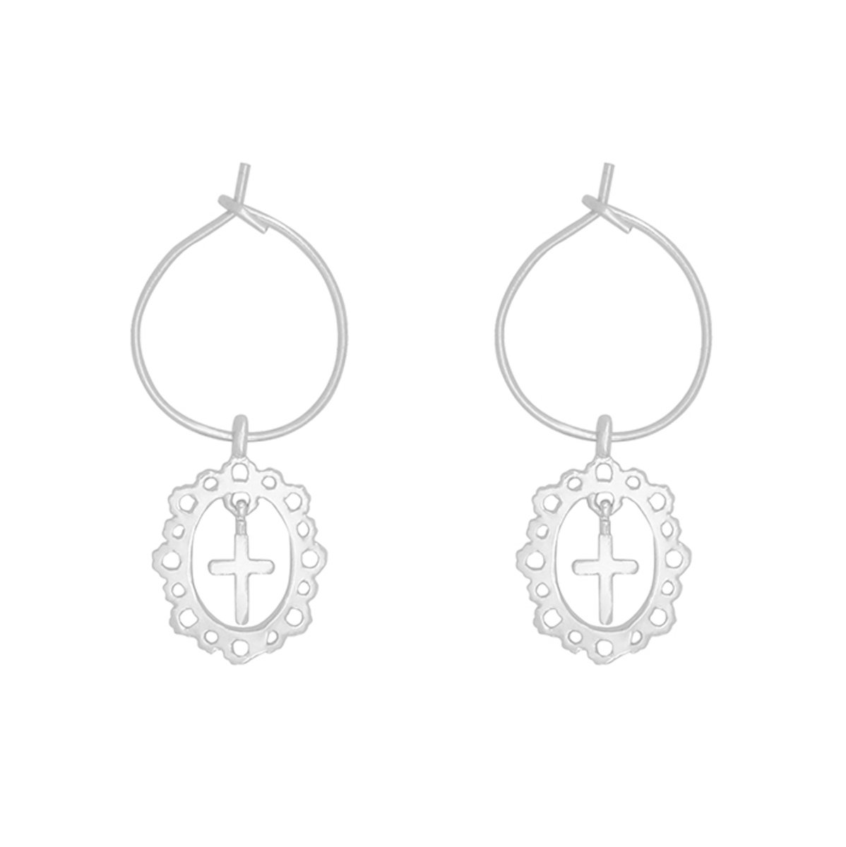 Oorbellen - Kruis - Gold plated, 2.5 micron witgoud - 2.5 centimeter - Oorhangers Cross - Religieus - Damesdingetjes