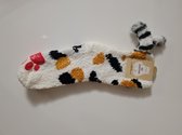 Sokken Kat - Kattensok met kattenstaart - Anti slip - Korte sokken -wit bruin vlek - Unisex Maat 32-39 cat - dier - huisdier - cadeau - kado - geschenk - gift - verjaardag - feestd