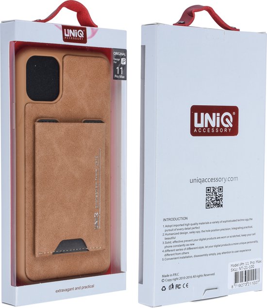 Série de cartes d'accessoires UNIQ Apple iPhone 11 Pro Max Housse de protection arrière Porte-cartes marron pour Apple iPhone 11 Pro Max - 2 positions de visualisation