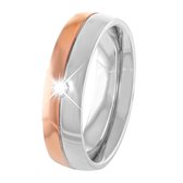 Lucardi Dames Rosé ring met witte zirkonia - Ring - Cadeau - Staal - Rosé en Zilverkleurig