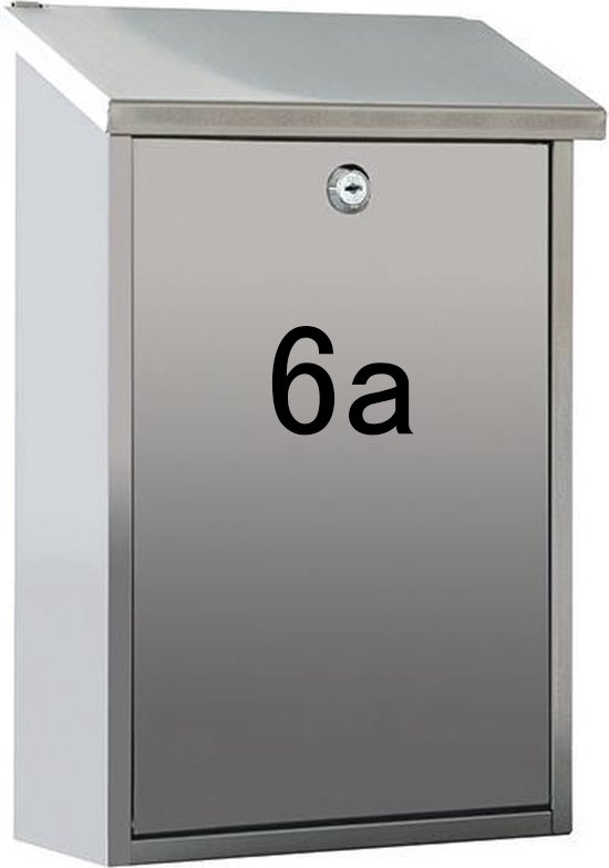 Zilverkleurige brievenbus met cijfer 6a erop.