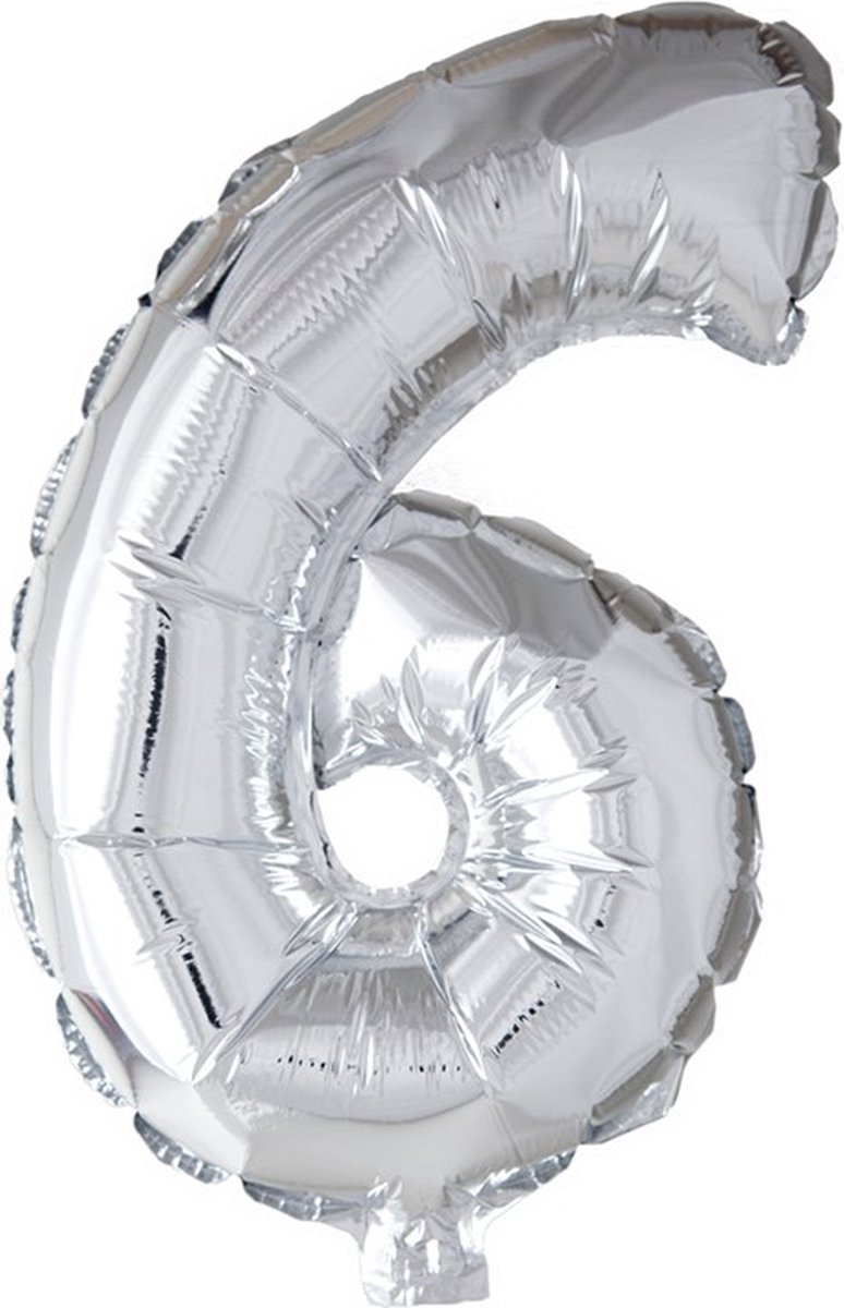 Folie ballon cijfer 6 zilver 41cm