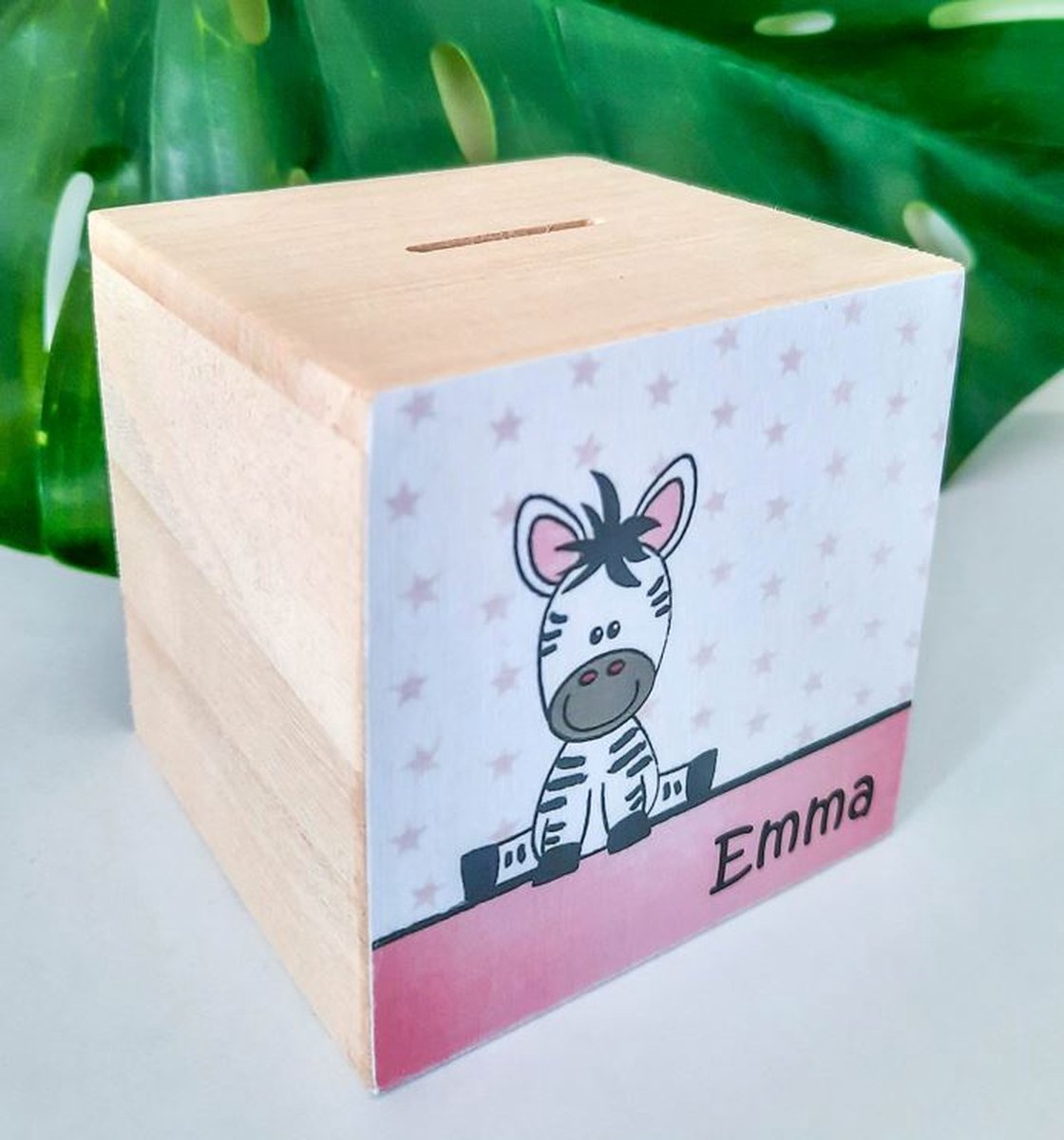 Goedkoopste Houten spaarpot | Zebra | Jungle | Safari | Dieren | Sterren | Meisje | Baby | Roze | Kraamcadeau | Hout | SVP NAAM DOORGEVEN PER E-MAIL