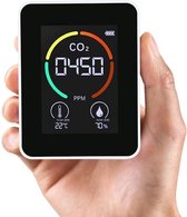 Hoobi® CO2 meter - 3 in 1 - Koolmonoxide Detector - Luchtvochtigheidsmeter - Lcd scherm - Draadloos - Draagbaar - Wit