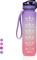 LaCardia Motivational Water Bottle Purple Oranje- Gourde de 1 litre - Gourde avec marqueur de temps - Purple Oranje