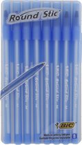 BIC - Stylos à bille - stylos scolaires - liner fin - stylos fins - stylos - Stic rond - 8 pack - bleu - grip fin