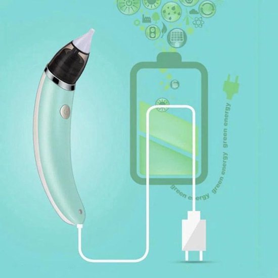 A&K Elektrische oplaadbare neuspeer voor baby en kinderen - Inclusief Oplader, Handleiding en Batterijen - Hygiënische neusreiniger - Baby aspirator - Neuszuiger - Baby neuspompje - Toetenveger - Snoetenpoetser - Mintgroen - Neusspoeler van A&K — afbeelding 3
