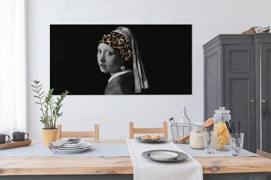 Peinture sur toile Fille à la perle - Panthère - Art - 160x80 cm - Déco Décoration murale