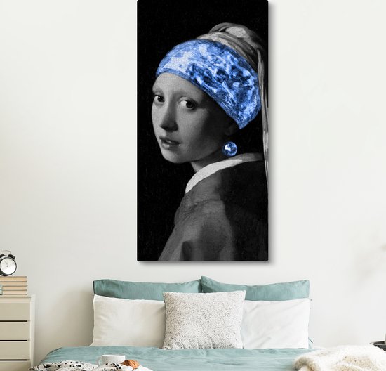 Tableau sur toile Fille à la boucle d'oreille en perle - Vermeer - Blauw - 80x160 cm - Décoration murale