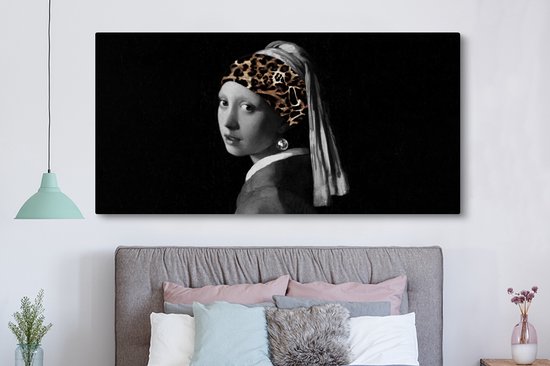 Peinture sur toile Fille à la perle - Panthère - Art - 160x80 cm - Déco Décoration murale