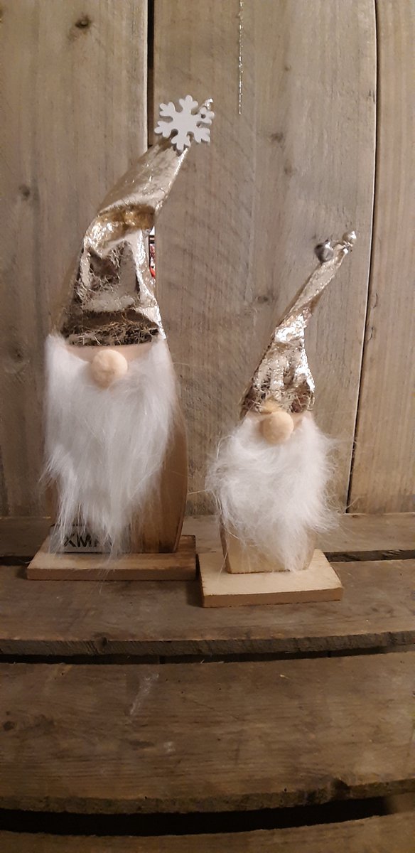 Kerst - Kabouters - Gnome - Hout - Set van 2 - Gouden Muts