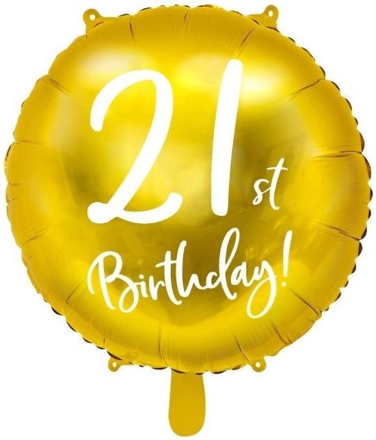 Folieballon 21 jaar goud verjaardag - 21st birthday - jubileum - 45cm.