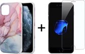 iPhone 7/8 Plus Hoesje Marmer Roze/Blauw Siliconen Case - 1x iPhone 7/8 Plus Screenprotector