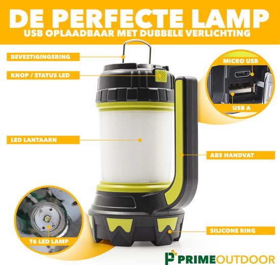 PrimeOutdoor 3-in-1 Camping Lantaarn Met Ingebouwde Zaklamp - Tentlamp - 4000mAh Powerbank - Oplaadbare Batterij - 800 Lumen - Kampeer Lamp van Merkloos — afbeelding 3