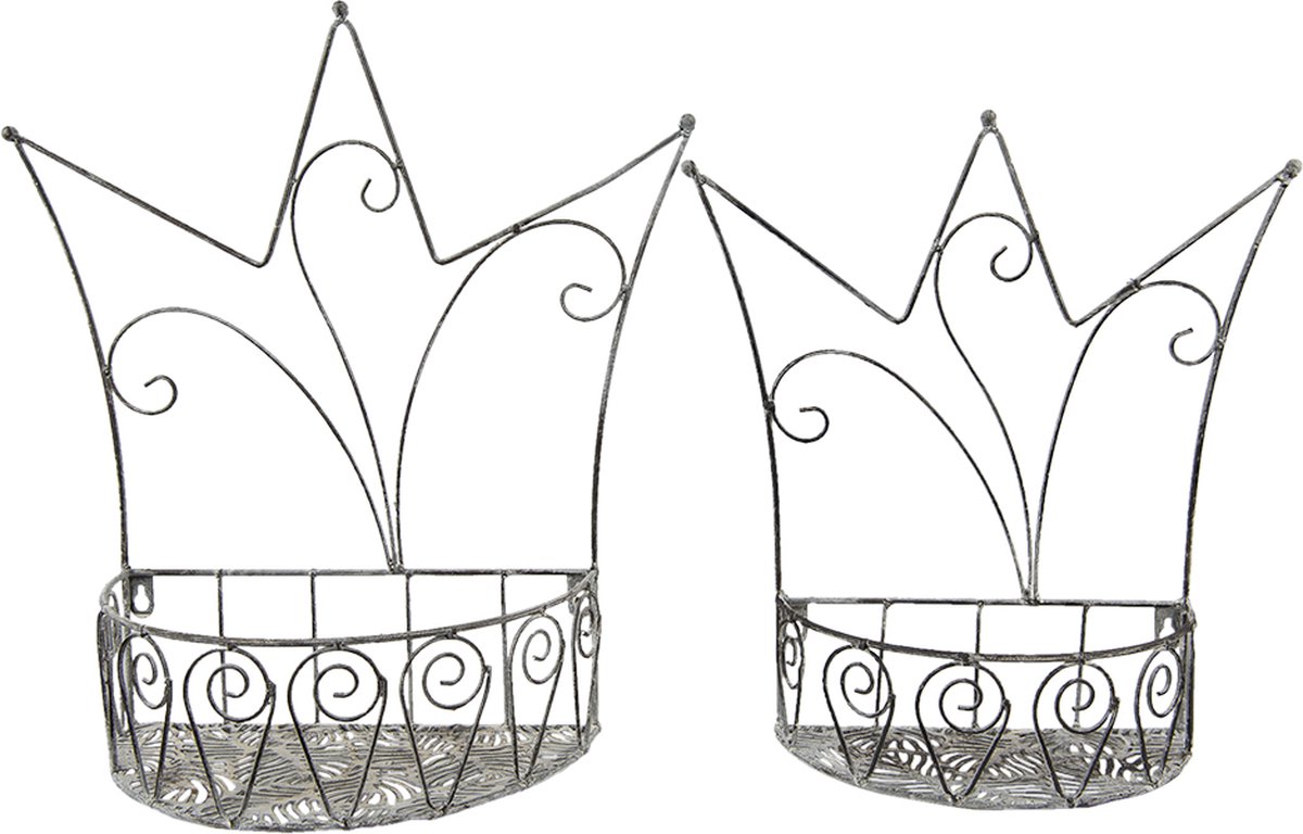 Clayre & Eef Plantenstandaard Set van 2 43x18x45 cm Grijs Ijzer Kroon