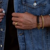 Lucardi Heren Goldplated armband breed met gourmetschakel - Staal - Armband - Cadeau - 21 cm - Goudkleurig
