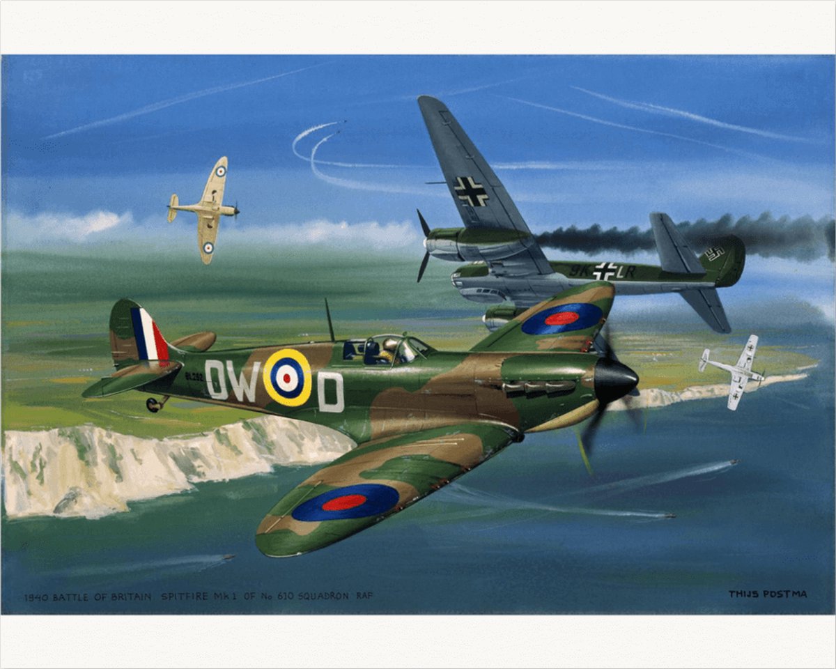 TP Aviation Art Thijs Postma - TP Aviation Art - Poster - Supermarine Spitfire Battle of Britain - 40x50cm Kleur