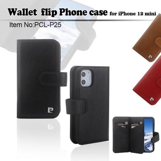 Etui Bookcase hoesje iPhone 12 Mini - Pierre Cardin - Zwart Cuir