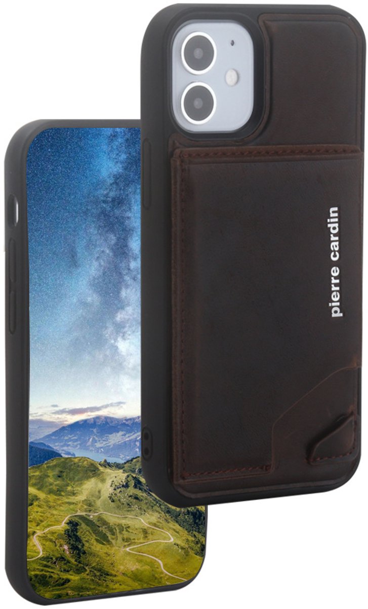 DonkerBruin hoesje van Pierre Cardin - Backcover -iPhone 12 Pro MAx - Echt leder