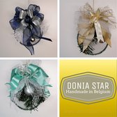 Donia Star Kerstboomversiering, handmade in Belgium - 3 pcs. set - navy-goud-licht groen kleur, 12cm diameter