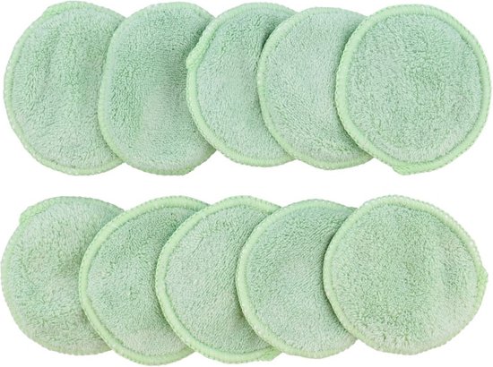 Herbruikbare wattenshijfjes - Groen - 10 stuks - Katoen - Inclusief waszakje - wasbare wattenschijf - Make-up remover wattenschijven - Duurzaam - Make up remover pad - vrouwen kerst cadeau