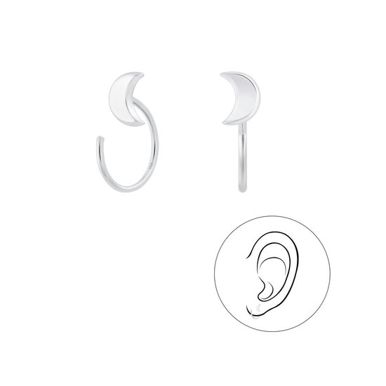Joy|S - Zilveren ear huggers oorbellen - maan