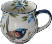 Mug- Bulbe mug- Farmer mug- Vogel - Bunzlau- Céramique- Poterie- Art- Fleurs- Fait main- Fait Handgemaakt- Peint à la main- Peint à la main- Tasse- ÉDITION LIMITÉE- Blauw