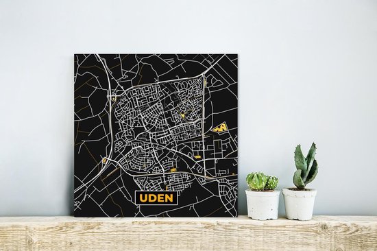 Décoration murale Métal - Peinture Aluminium - Carte - Uden - Or - Zwart - 20x20 cm - Dibond - City Map