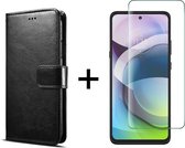 Motorola Moto G 5G hoesje bookcase met pasjeshouder zwart wallet portemonnee book case cover - 1x Motorola Moto G 5G screenprotector