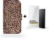 Samsung Galaxy S20 Telefoonhoesje - Portemonneehoesje - Met pasjeshouder - Met Dierenprint - Luipaard Patroon - Bruin + Samsung Galaxy S20 Screenprotector - Beschermglas - Helder - Sterk - Ge