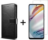 Motorola Moto G10 hoesje bookcase met pasjeshouder zwart wallet portemonnee book case cover - 1x Motorola Moto G10 screenprotector